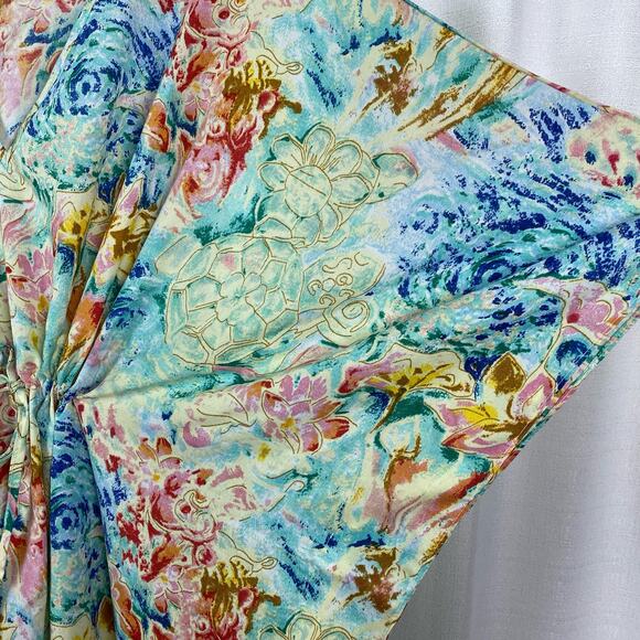 Collections Etc. Vintage Tropical Turtle Floral Caftan MuMu Cover Up Sz.OS - Picture 5 of 11